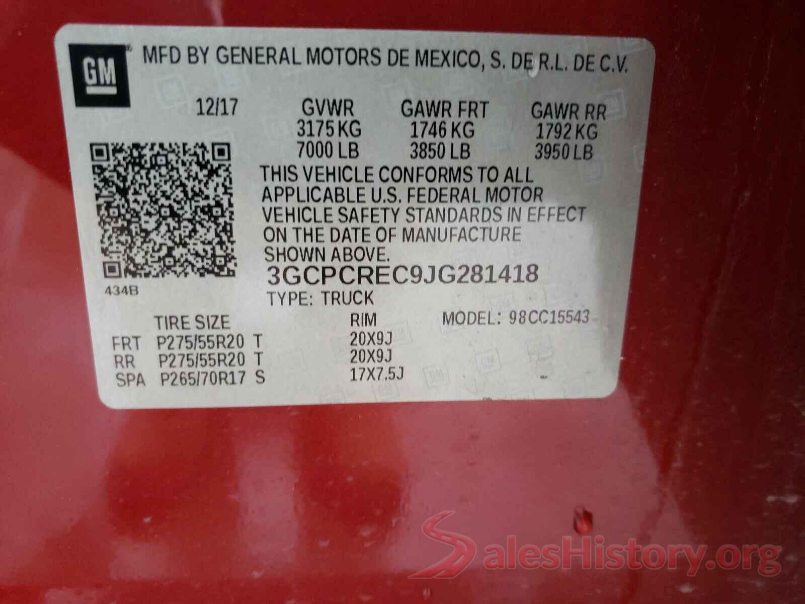 3GCPCREC9JG281418 2018 CHEVROLET SILVERADO