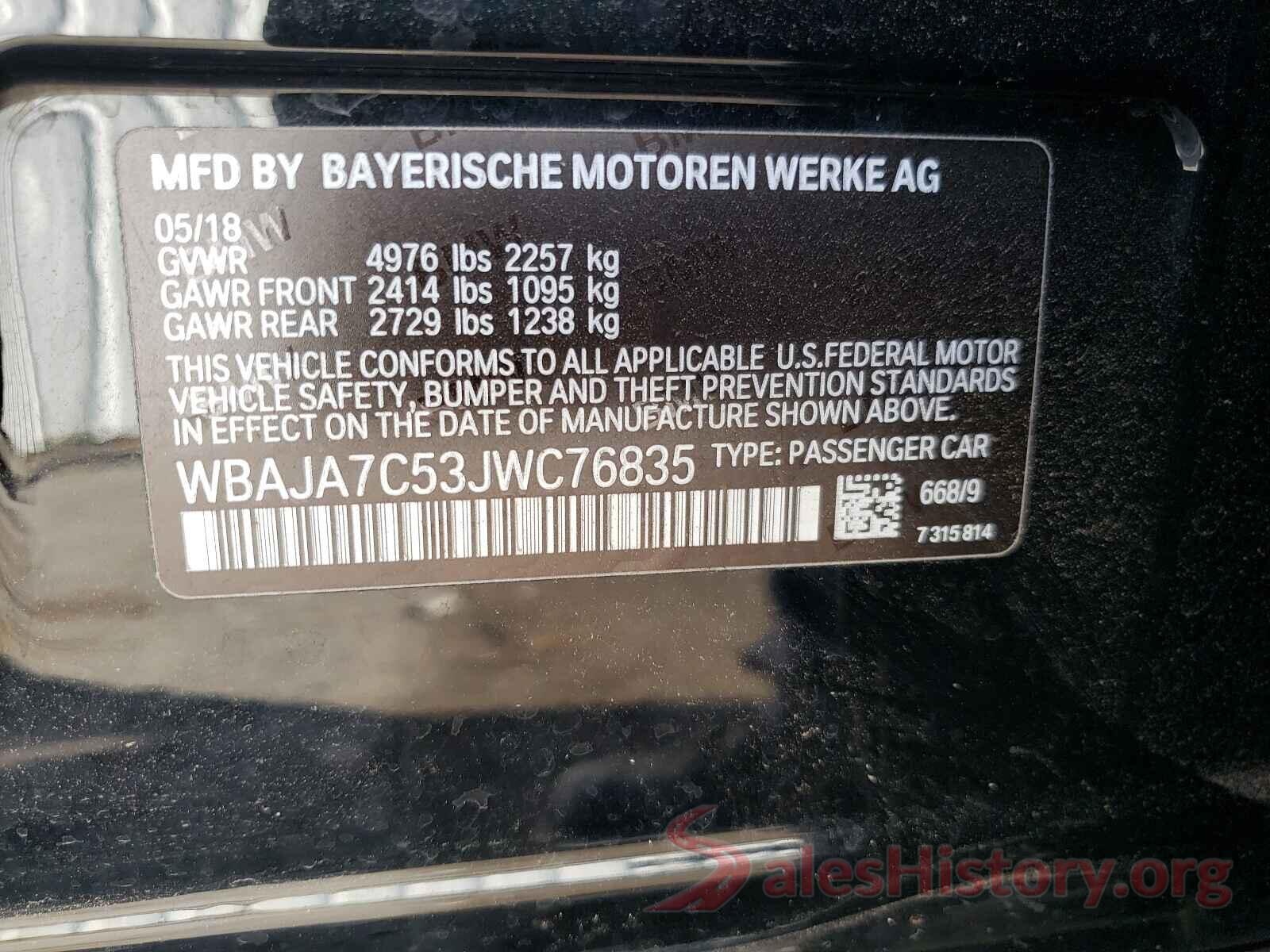 WBAJA7C53JWC76835 2018 BMW 5 SERIES