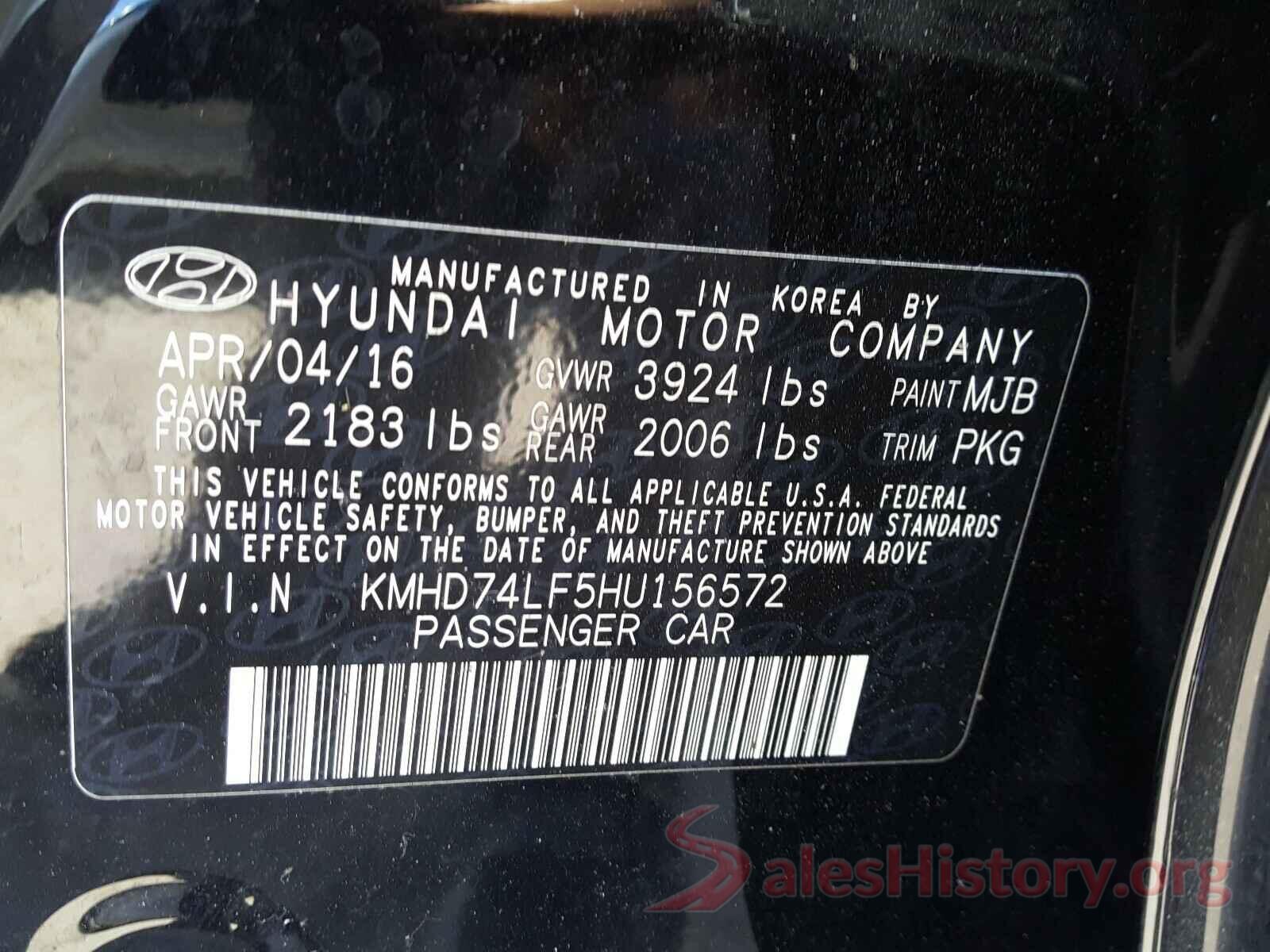 KMHD74LF5HU156572 2017 HYUNDAI ELANTRA