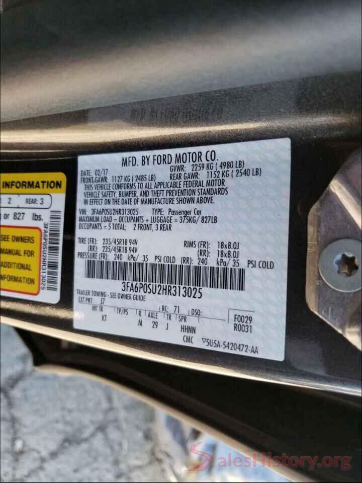 3FA6P0SU2HR313025 2017 FORD FUSION