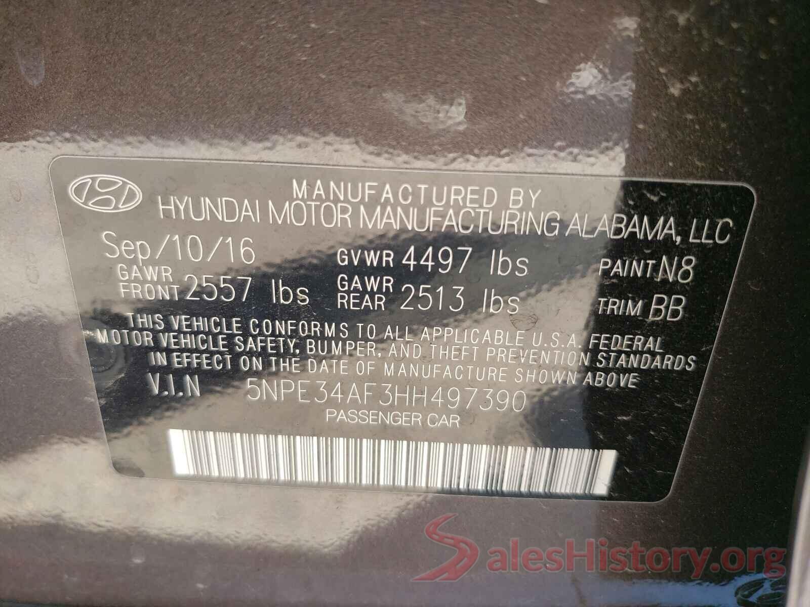 5NPE34AF3HH497390 2017 HYUNDAI SONATA