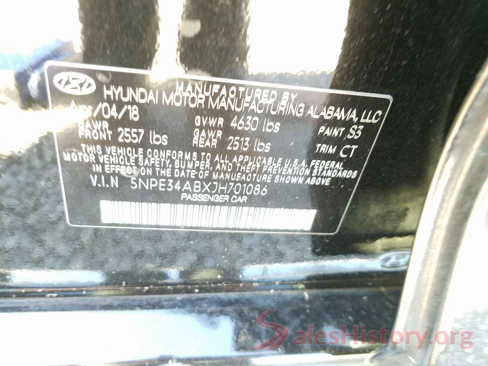 5NPE34ABXJH701086 2018 HYUNDAI SONATA