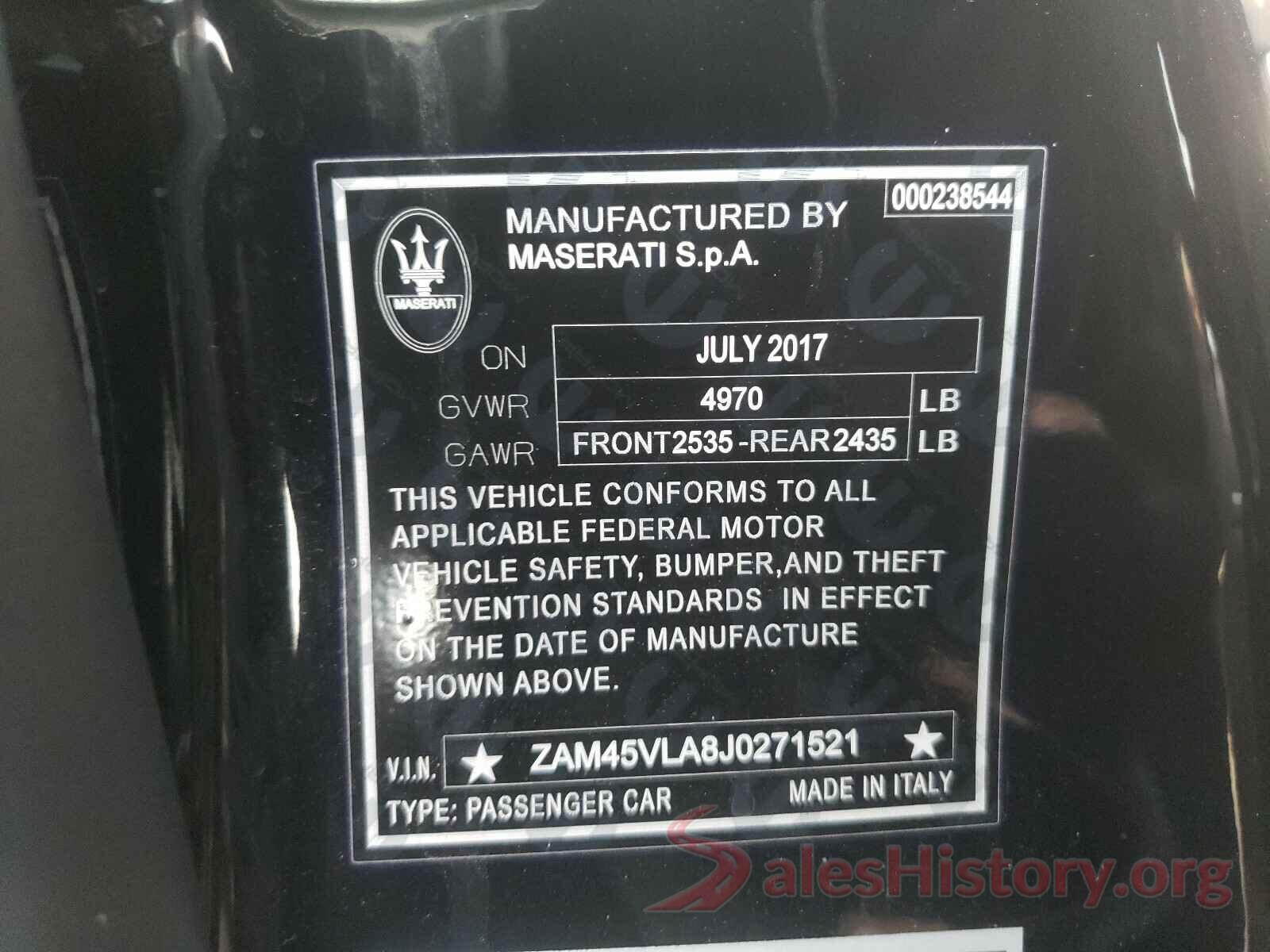 ZAM45VLA8J0271521 2018 MASERATI ALL MODELS