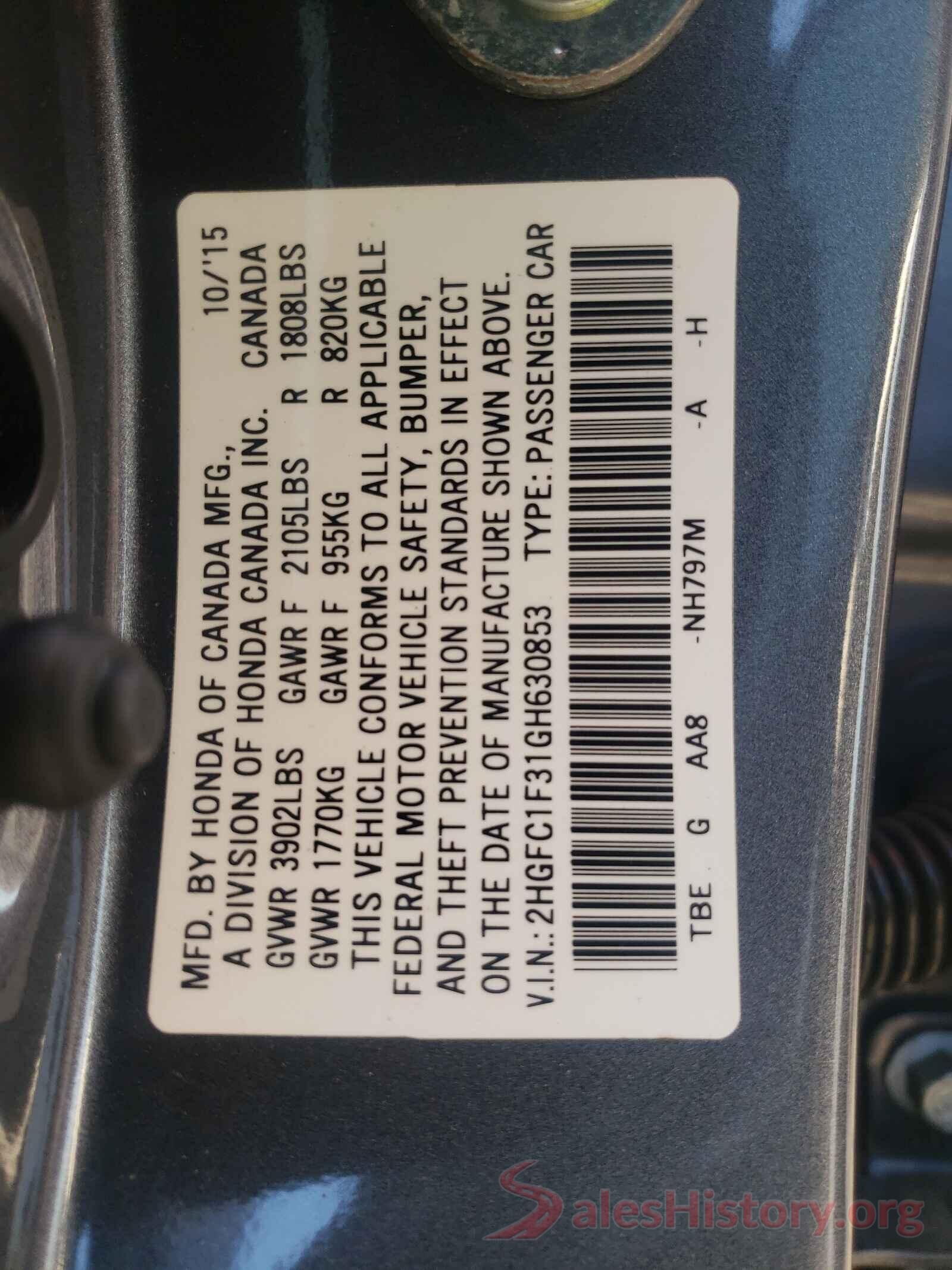 2HGFC1F31GH630853 2016 HONDA CIVIC