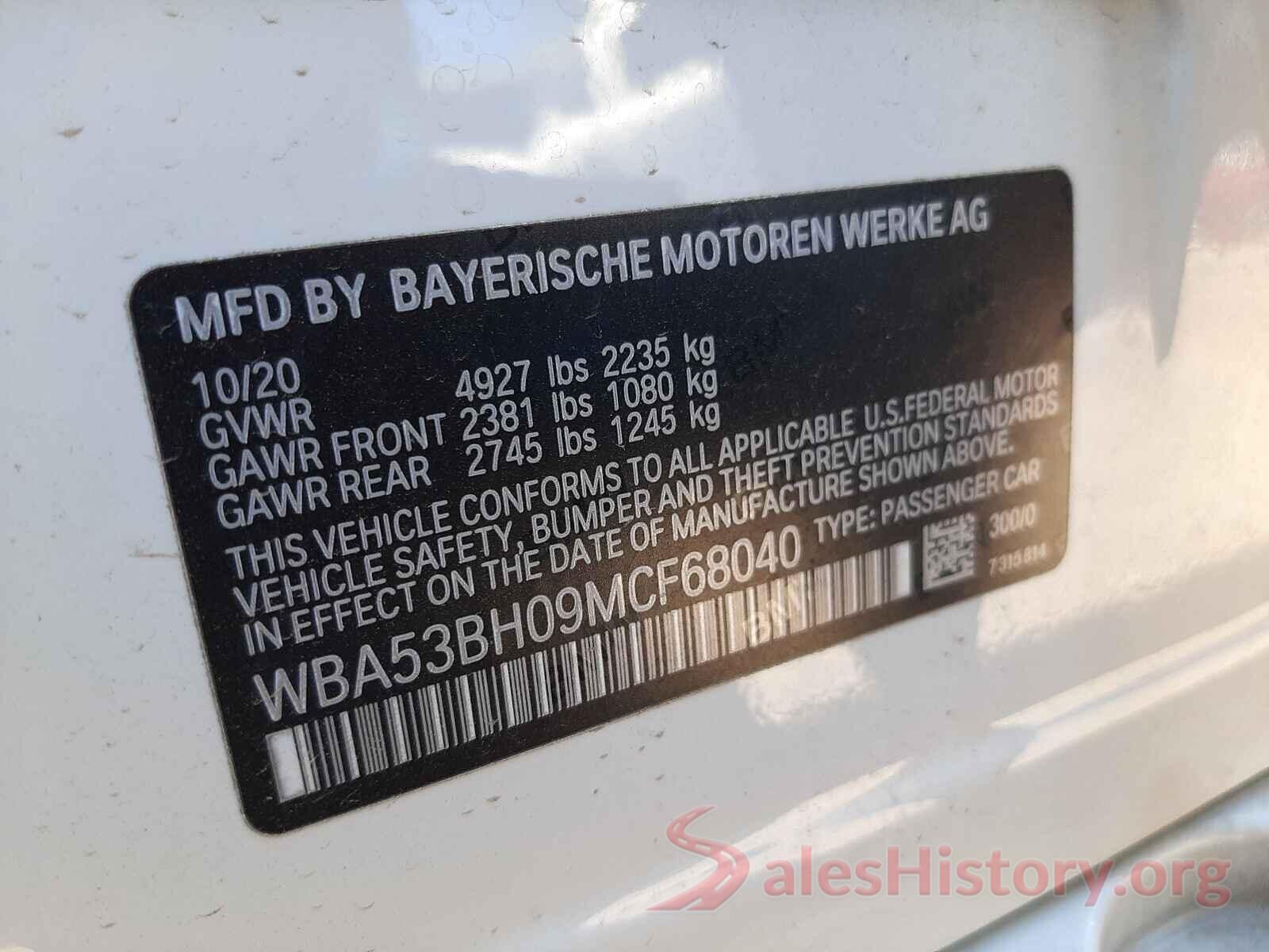 WBA53BH09MCF68040 2021 BMW 5 SERIES