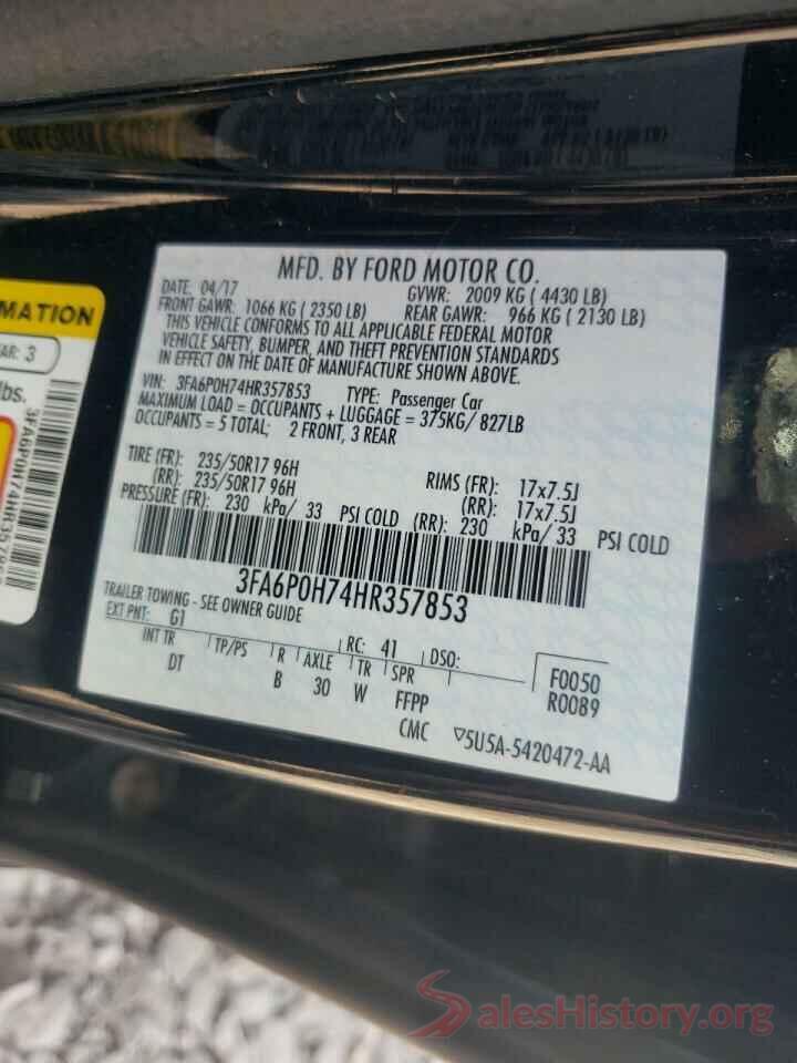 3FA6P0H74HR357853 2017 FORD FUSION