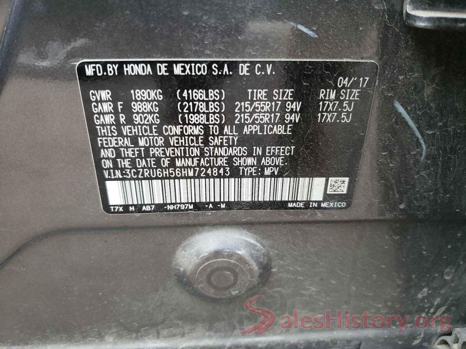 3CZRU6H56HM724843 2017 HONDA HR-V