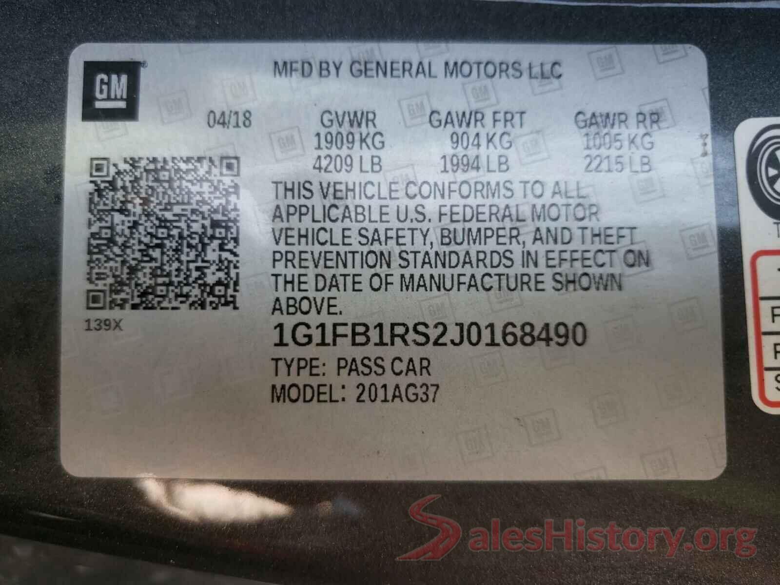 1G1FB1RS2J0168490 2018 CHEVROLET CAMARO