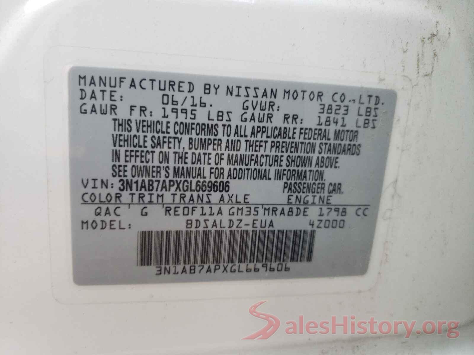 3N1AB7APXGL669606 2016 NISSAN SENTRA