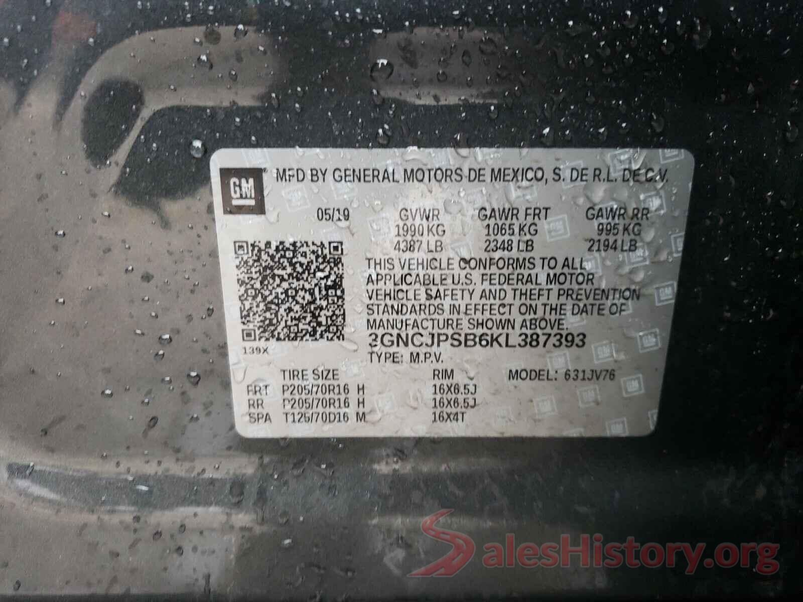 3GNCJPSB6KL387393 2019 CHEVROLET TRAX