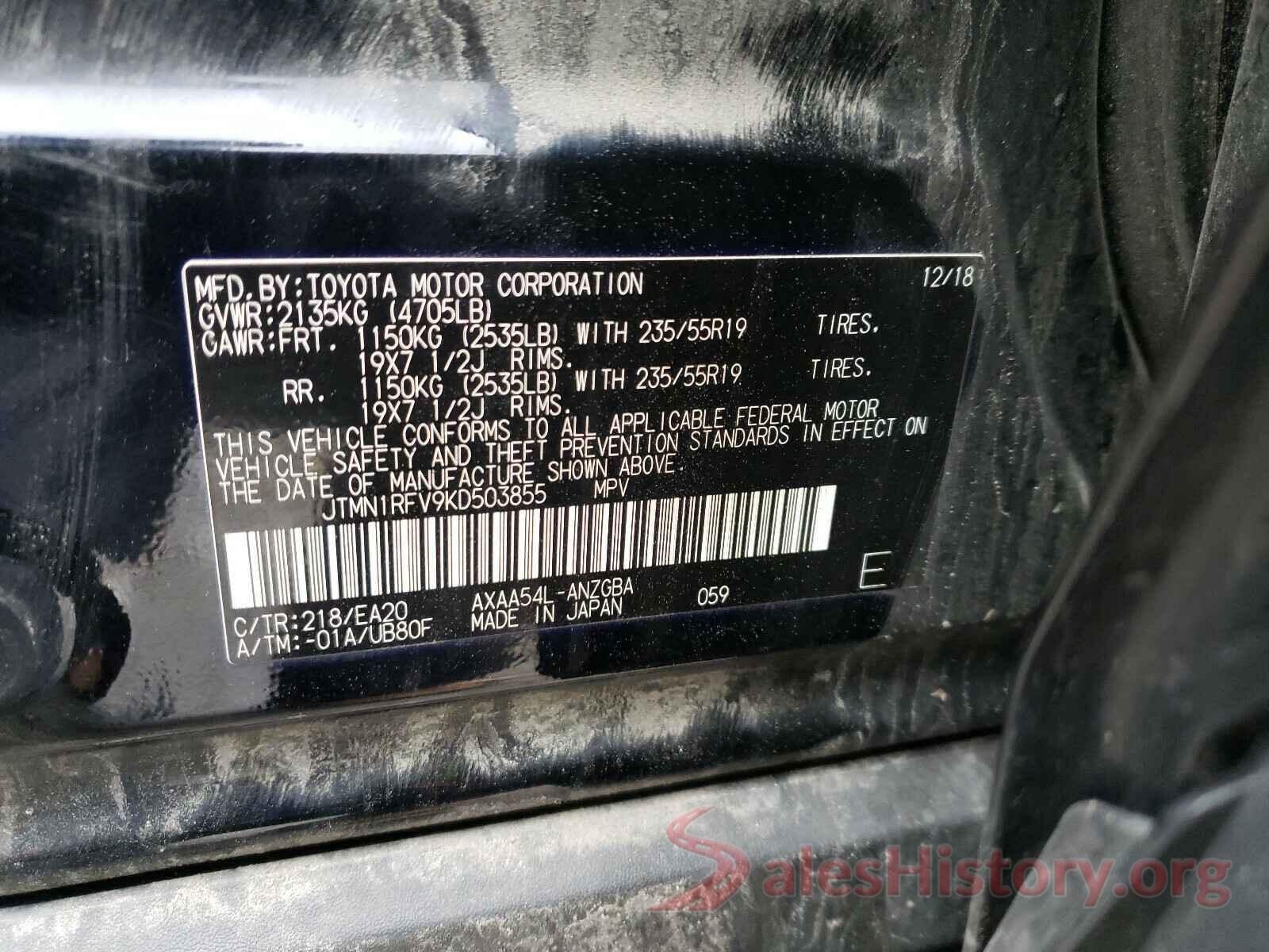 JTMN1RFV9KD503855 2019 TOYOTA RAV4