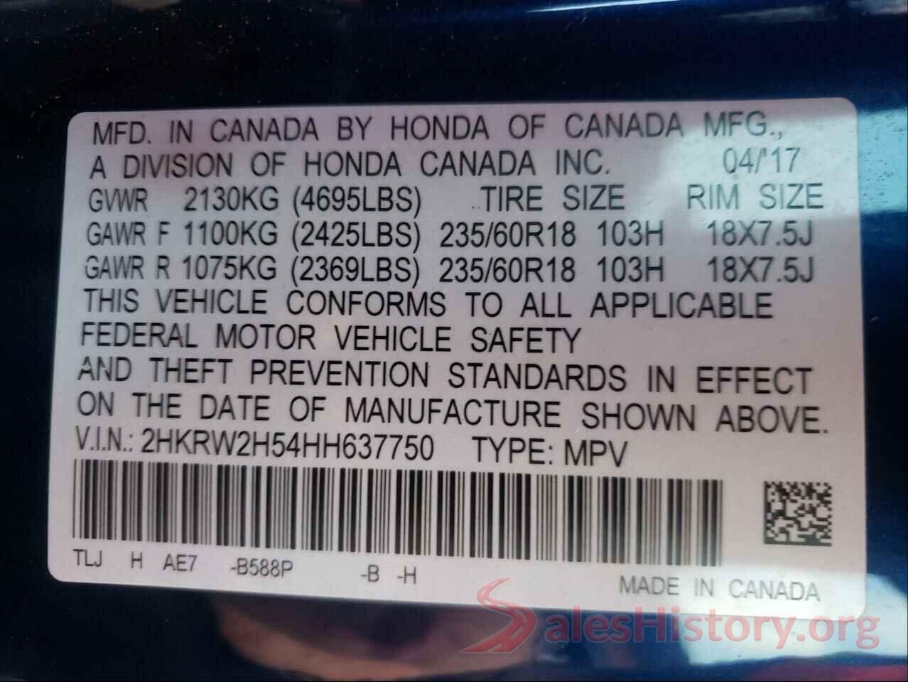 2HKRW2H54HH637750 2017 HONDA CRV