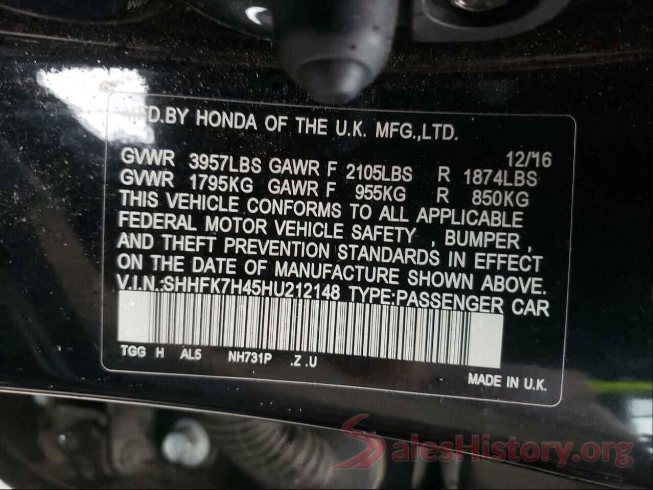 SHHFK7H45HU212148 2017 HONDA CIVIC