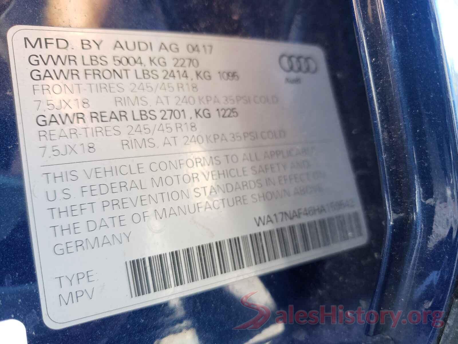 WA17NAF46HA159542 2017 AUDI A4