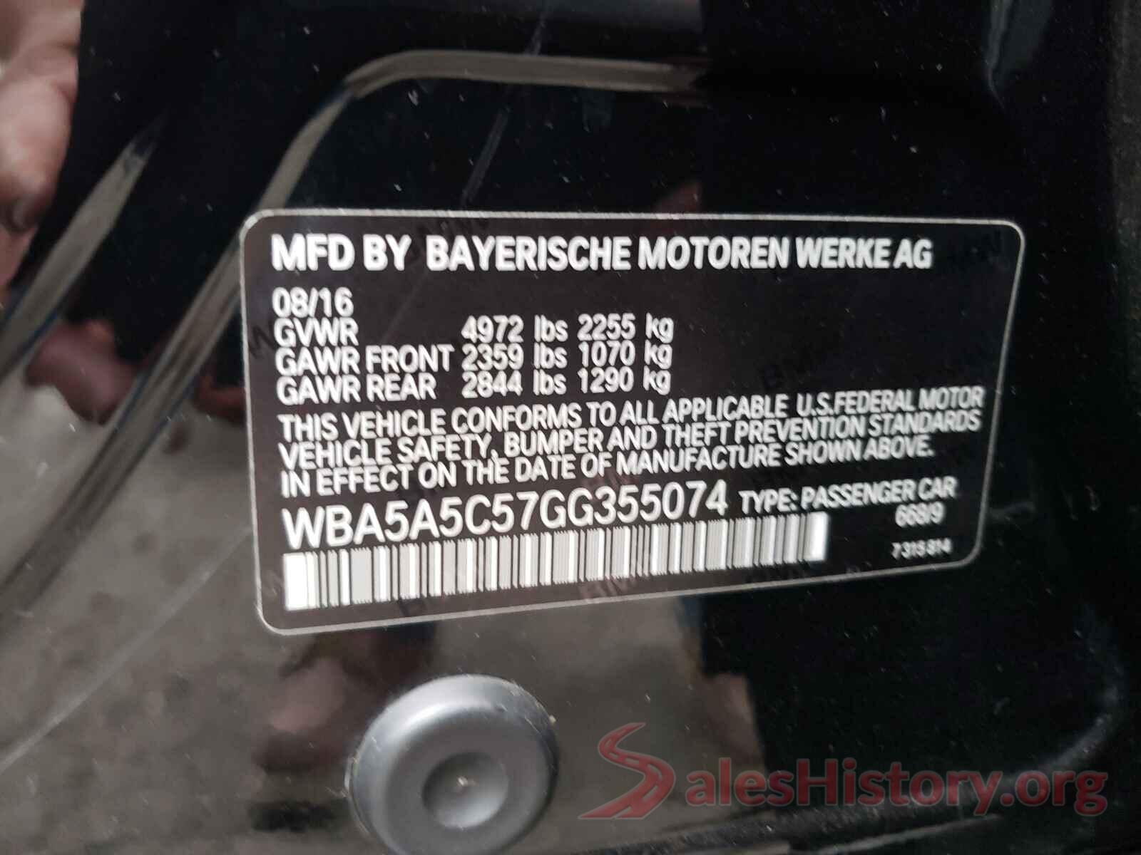 WBA5A5C57GG355074 2016 BMW 5 SERIES