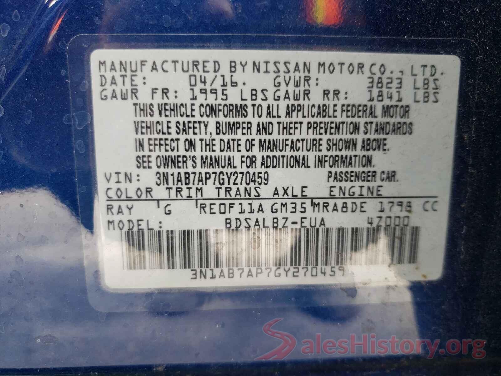 3N1AB7AP7GY270459 2016 NISSAN SENTRA