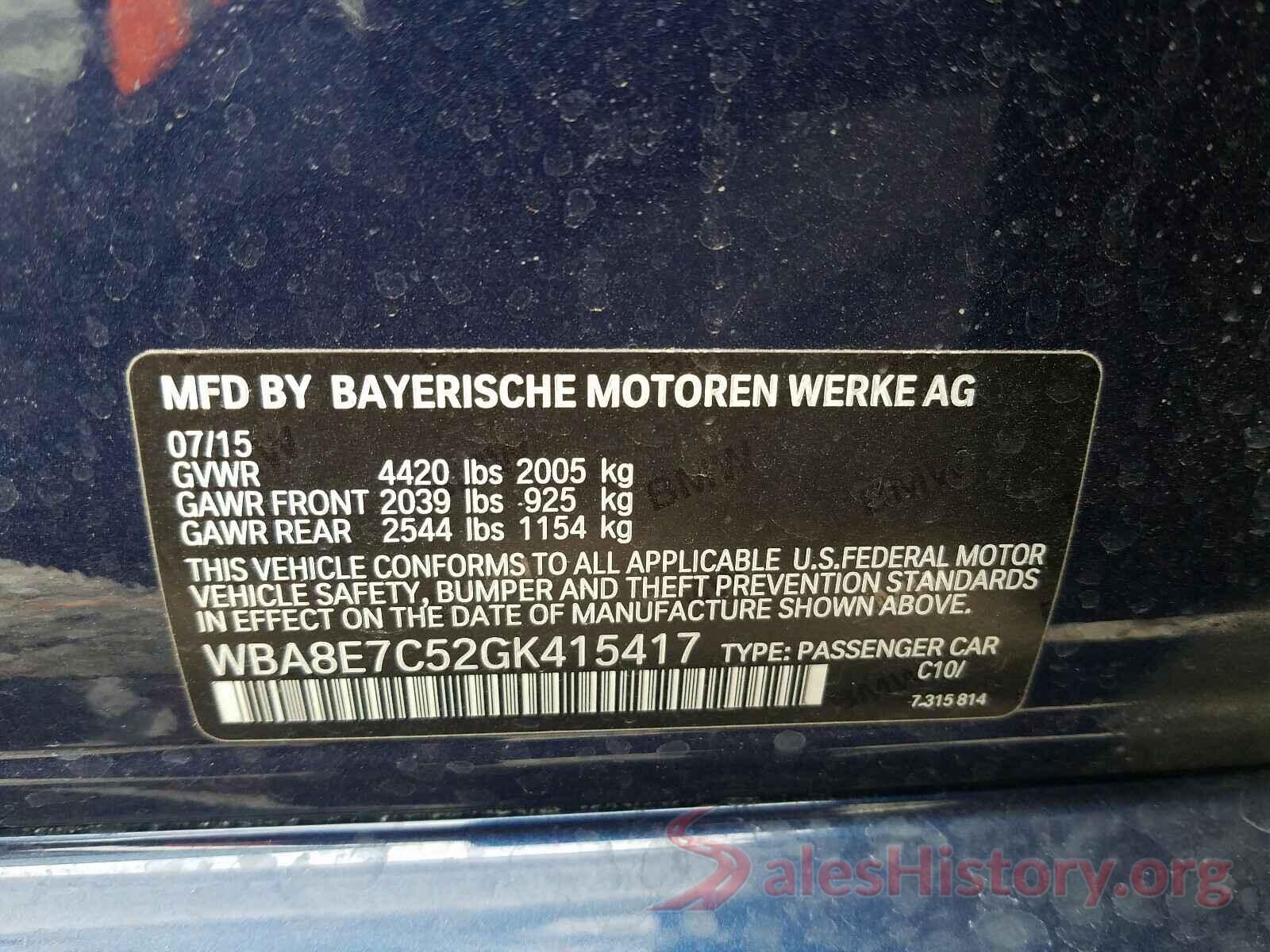 WBA8E7C52GK415417 2016 BMW 3 SERIES