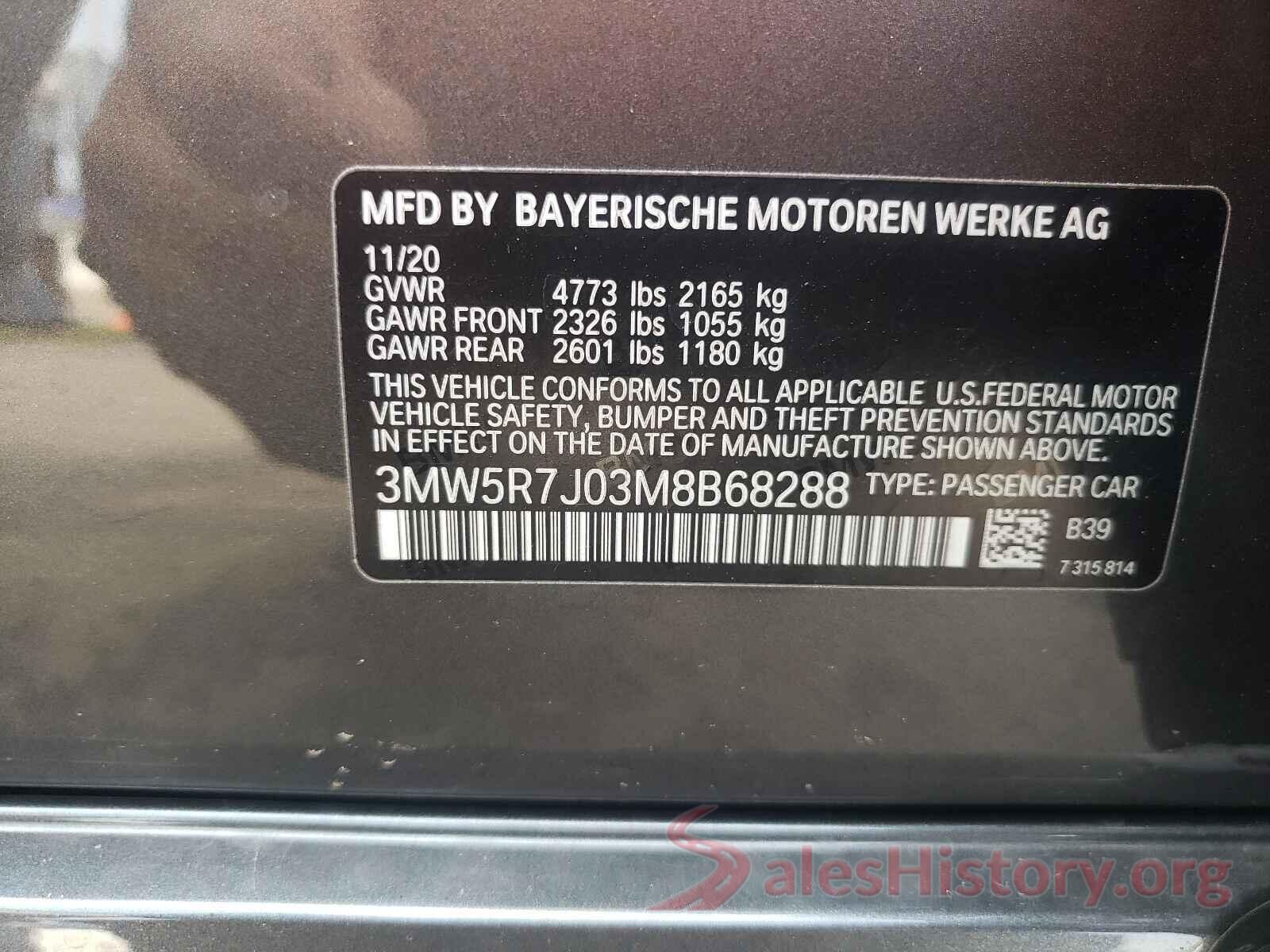 3MW5R7J03M8B68288 2021 BMW 3 SERIES