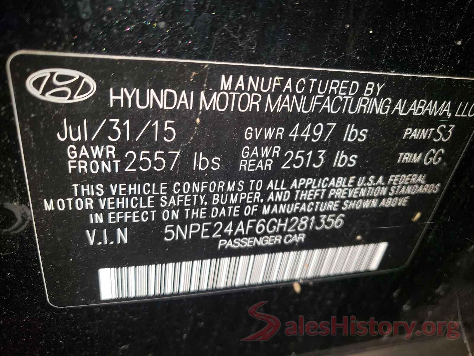 5NPE24AF6GH281356 2016 HYUNDAI SONATA