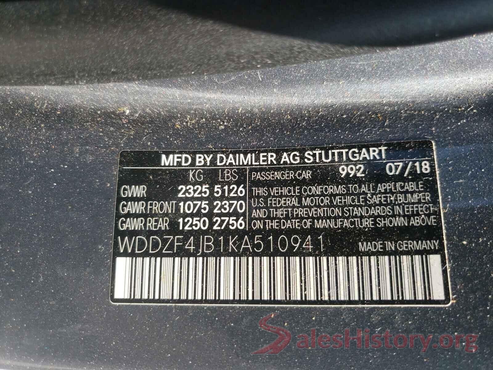 WDDZF4JB1KA510941 2019 MERCEDES-BENZ E-CLASS