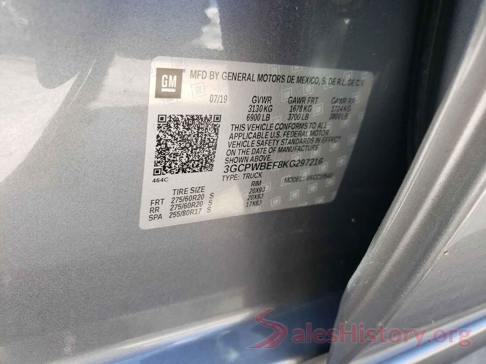 3GCPWBEF8KG297216 2019 CHEVROLET SILVERADO