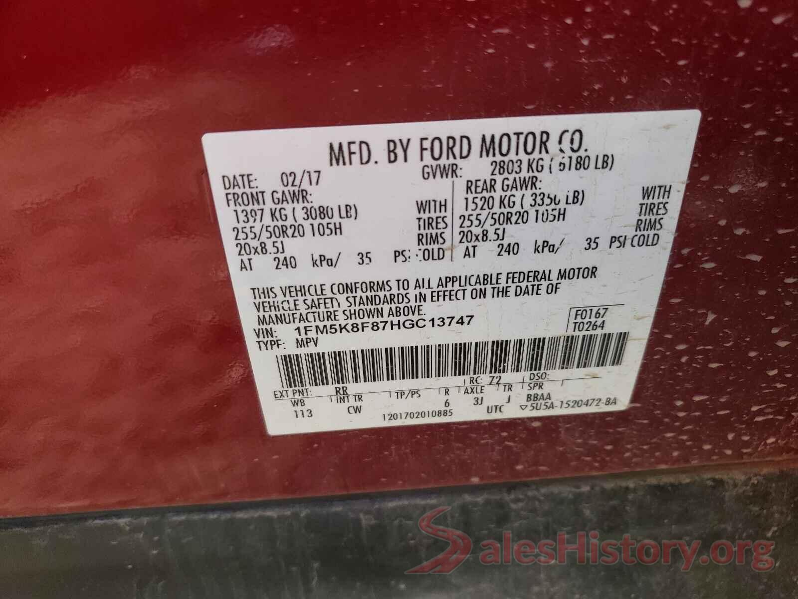 1FM5K8F87HGC13747 2017 FORD EXPLORER