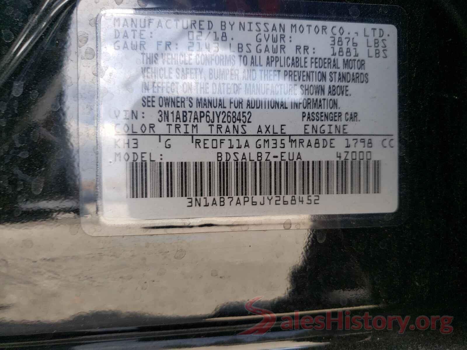 3N1AB7AP6JY268452 2018 NISSAN SENTRA