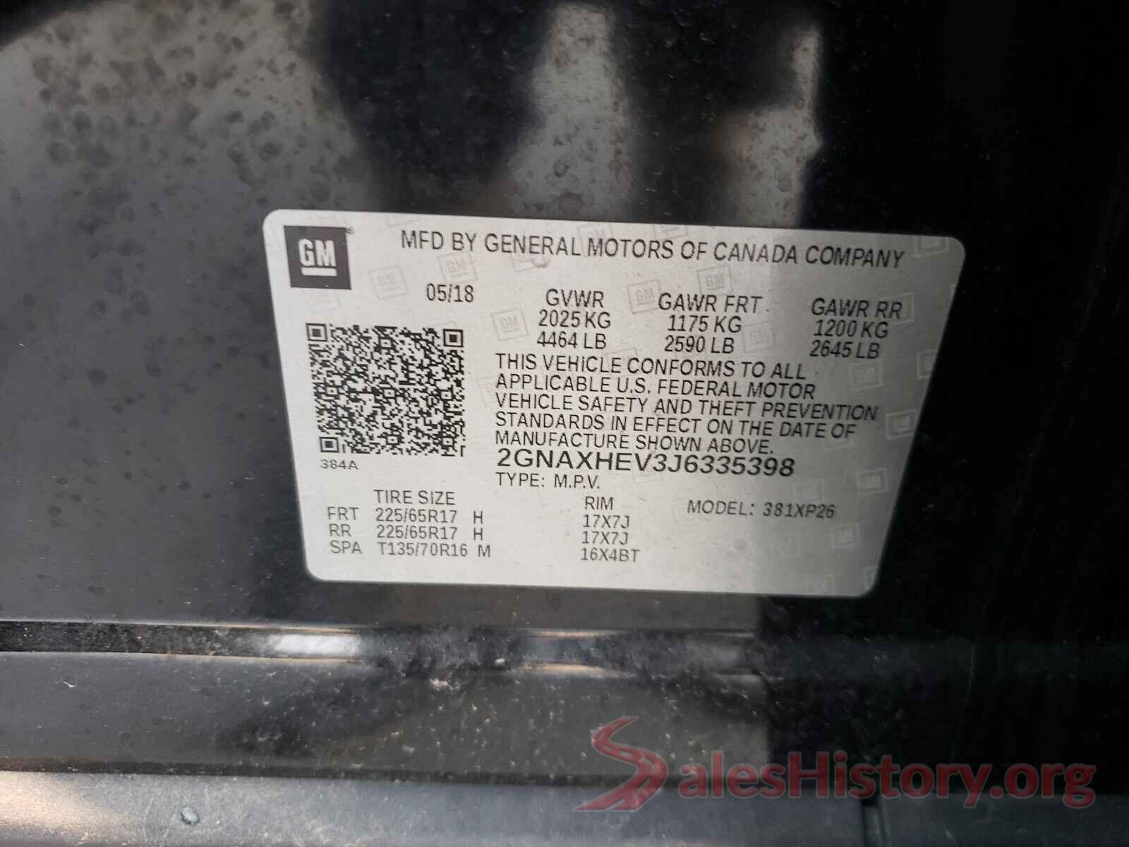 2GNAXHEV3J6335398 2018 CHEVROLET EQUINOX