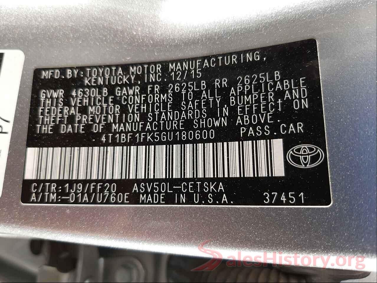 4T1BF1FK5GU180600 2016 TOYOTA CAMRY