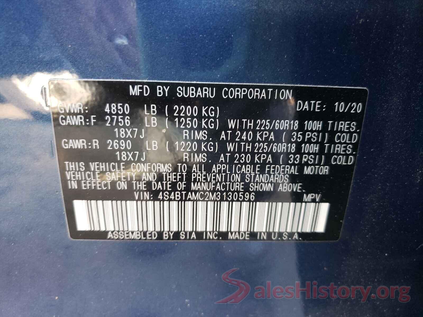 4S4BTAMC2M3130596 2021 SUBARU OUTBACK