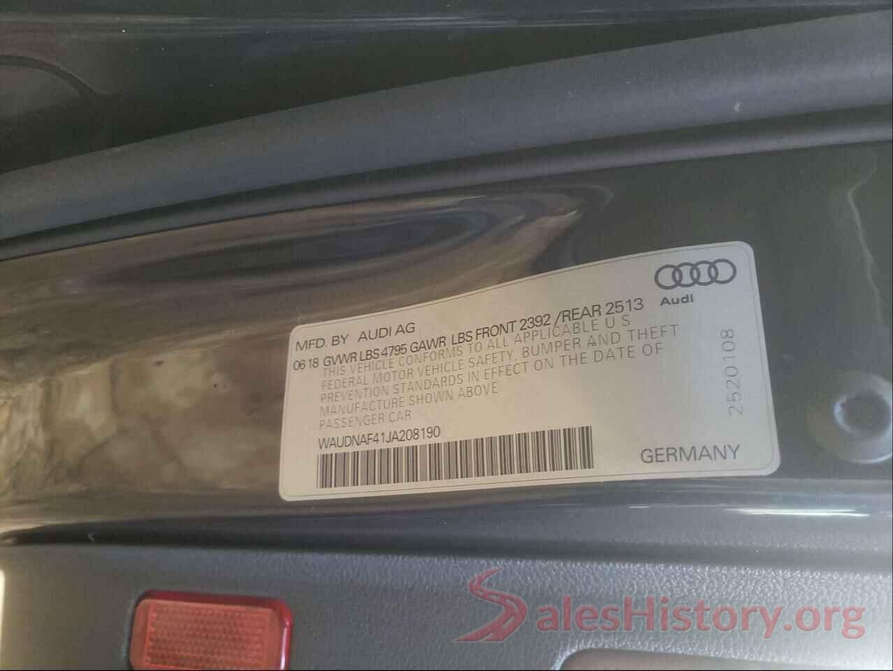 WAUDNAF41JA208190 2018 AUDI A4