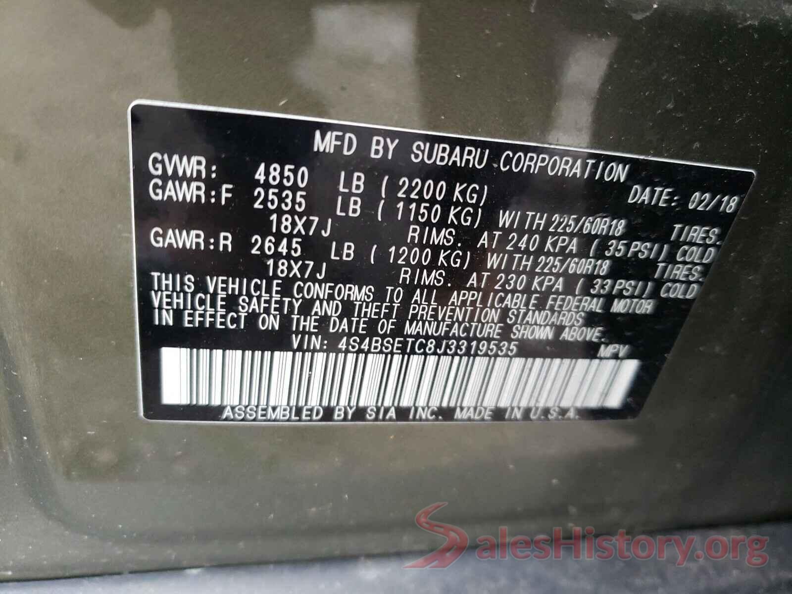 4S4BSETC8J3319535 2018 SUBARU OUTBACK