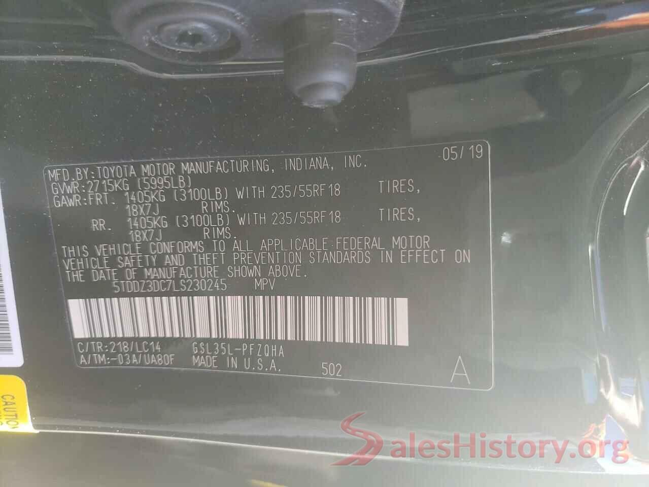 5TDDZ3DC7LS230245 2020 TOYOTA SIENNA