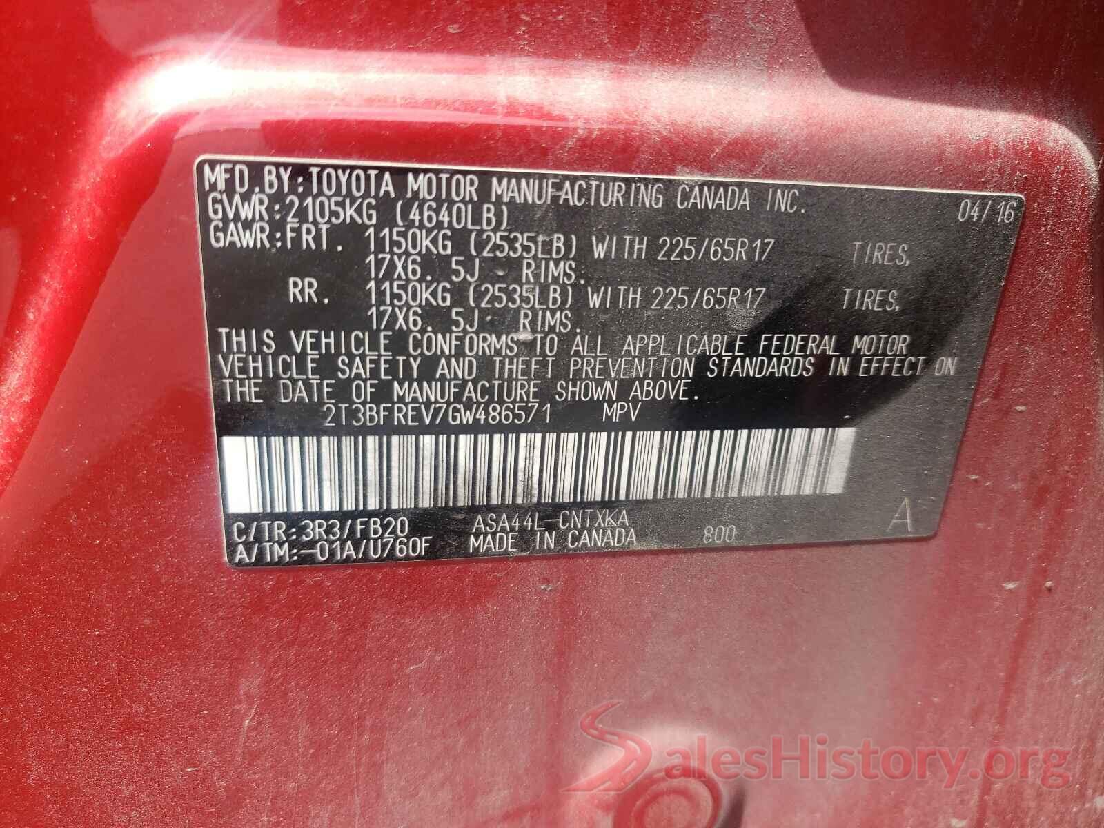 2T3BFREV7GW486571 2016 TOYOTA RAV4