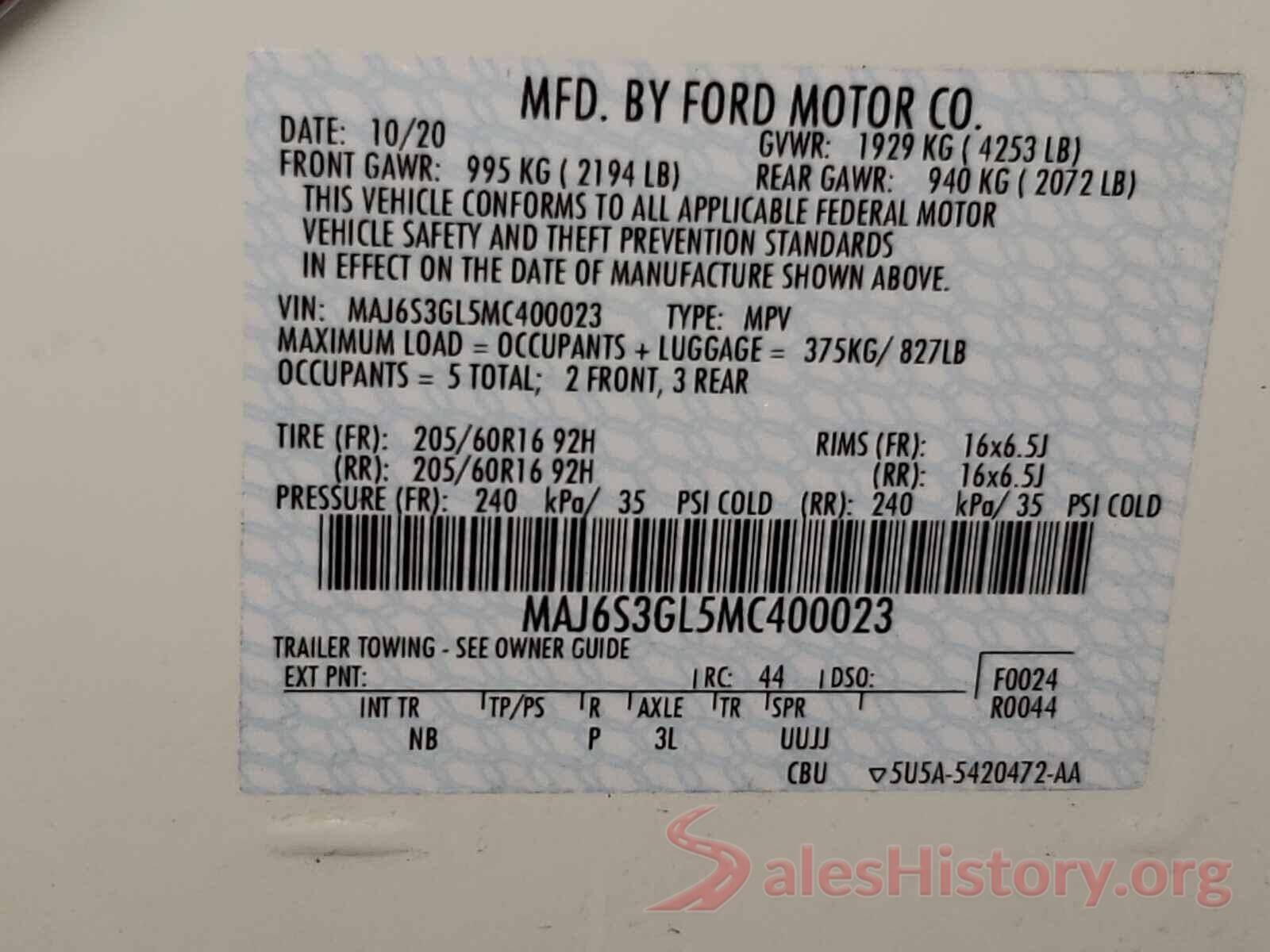 MAJ6S3GL5MC400023 2021 FORD ALL OTHER