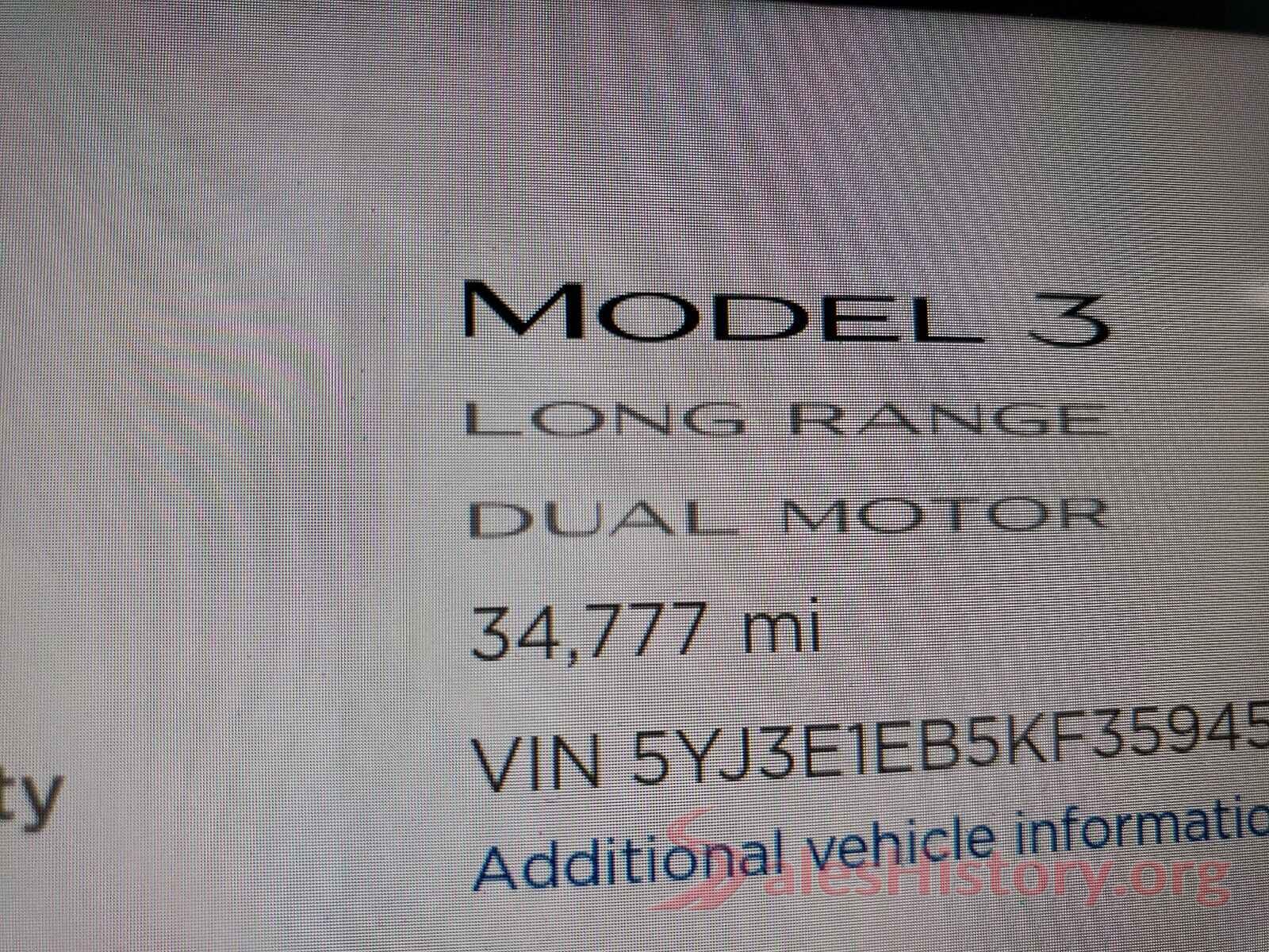 5YJ3E1EB5KF359458 2019 TESLA MODEL 3