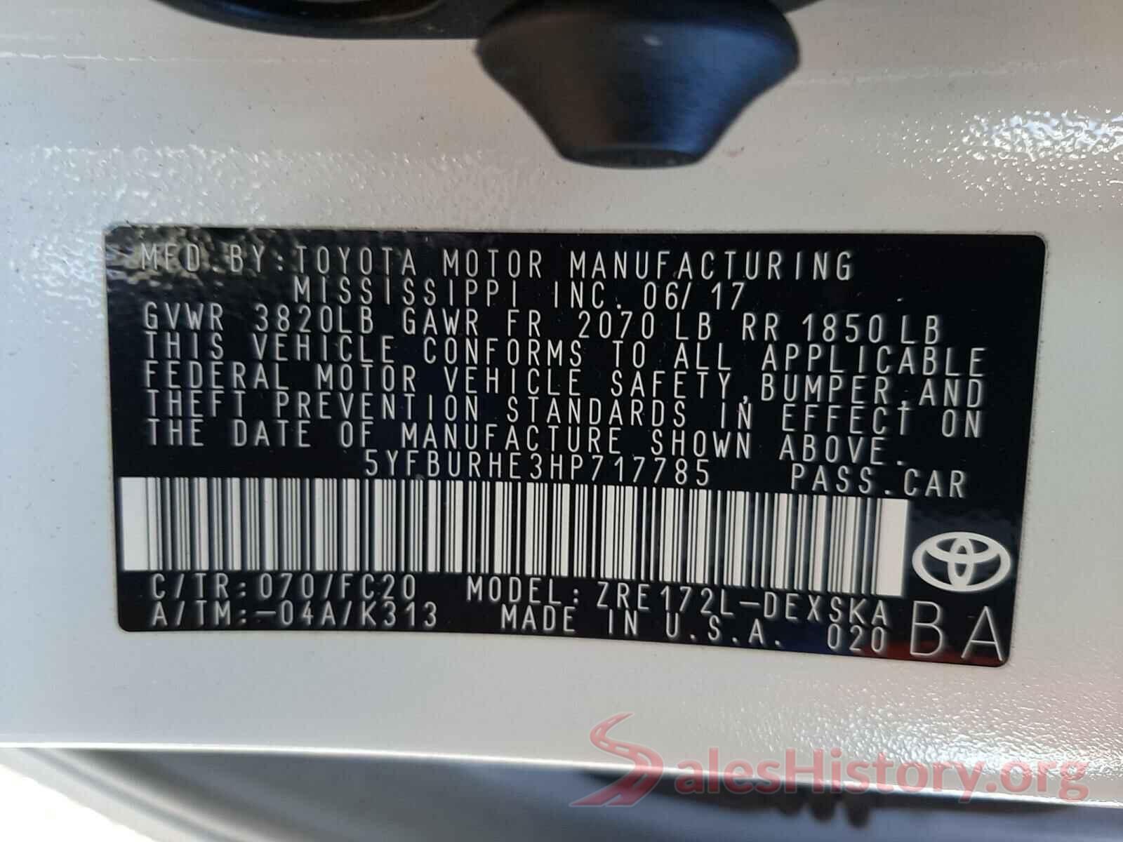 5YFBURHE3HP717785 2017 TOYOTA COROLLA