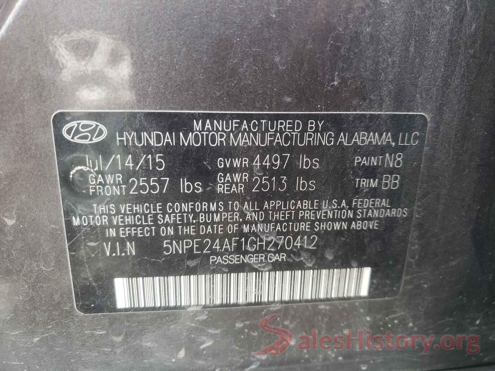 5NPE24AF1GH270412 2016 HYUNDAI SONATA