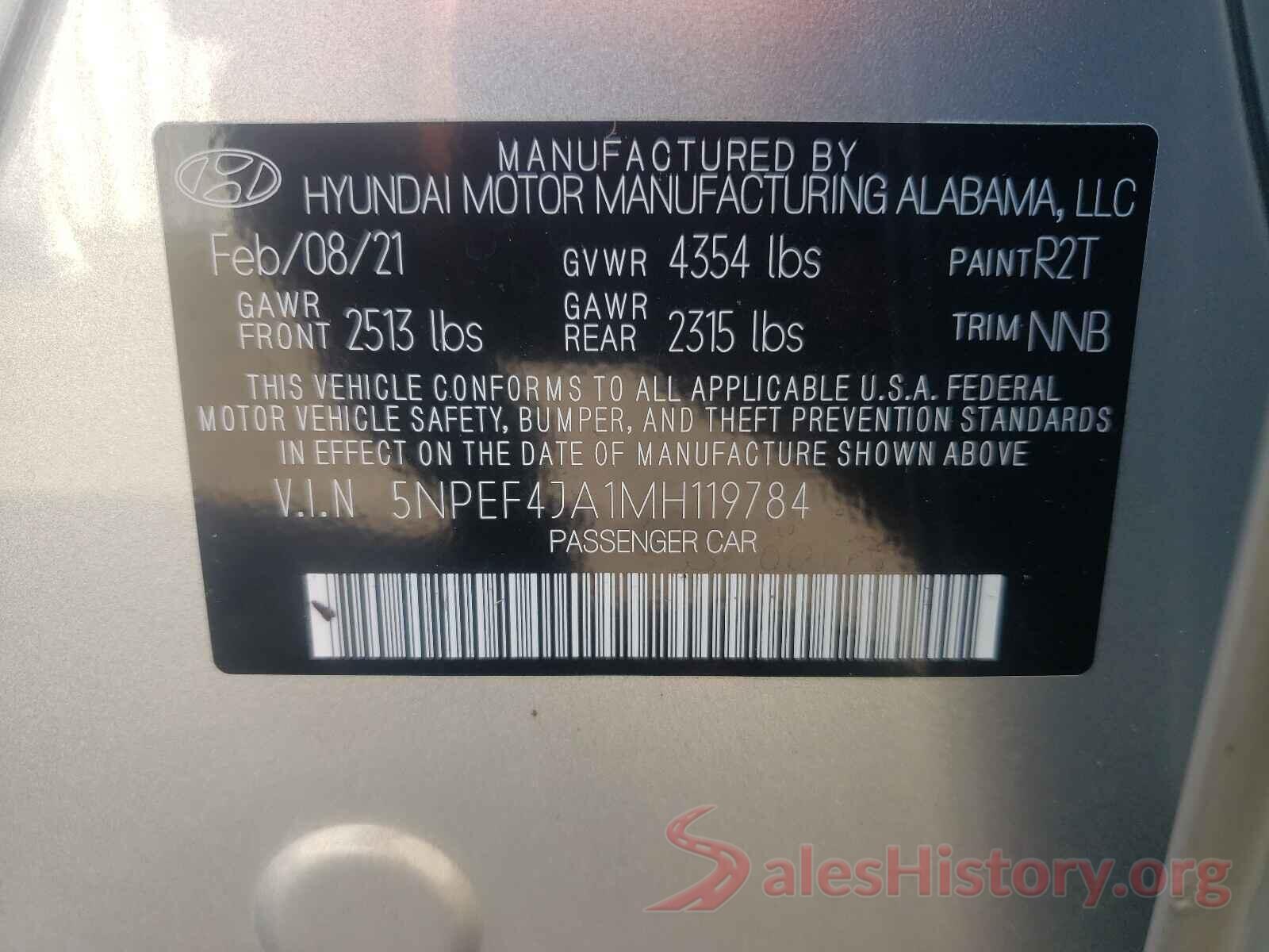 5NPEF4JA1MH119784 2021 HYUNDAI SONATA