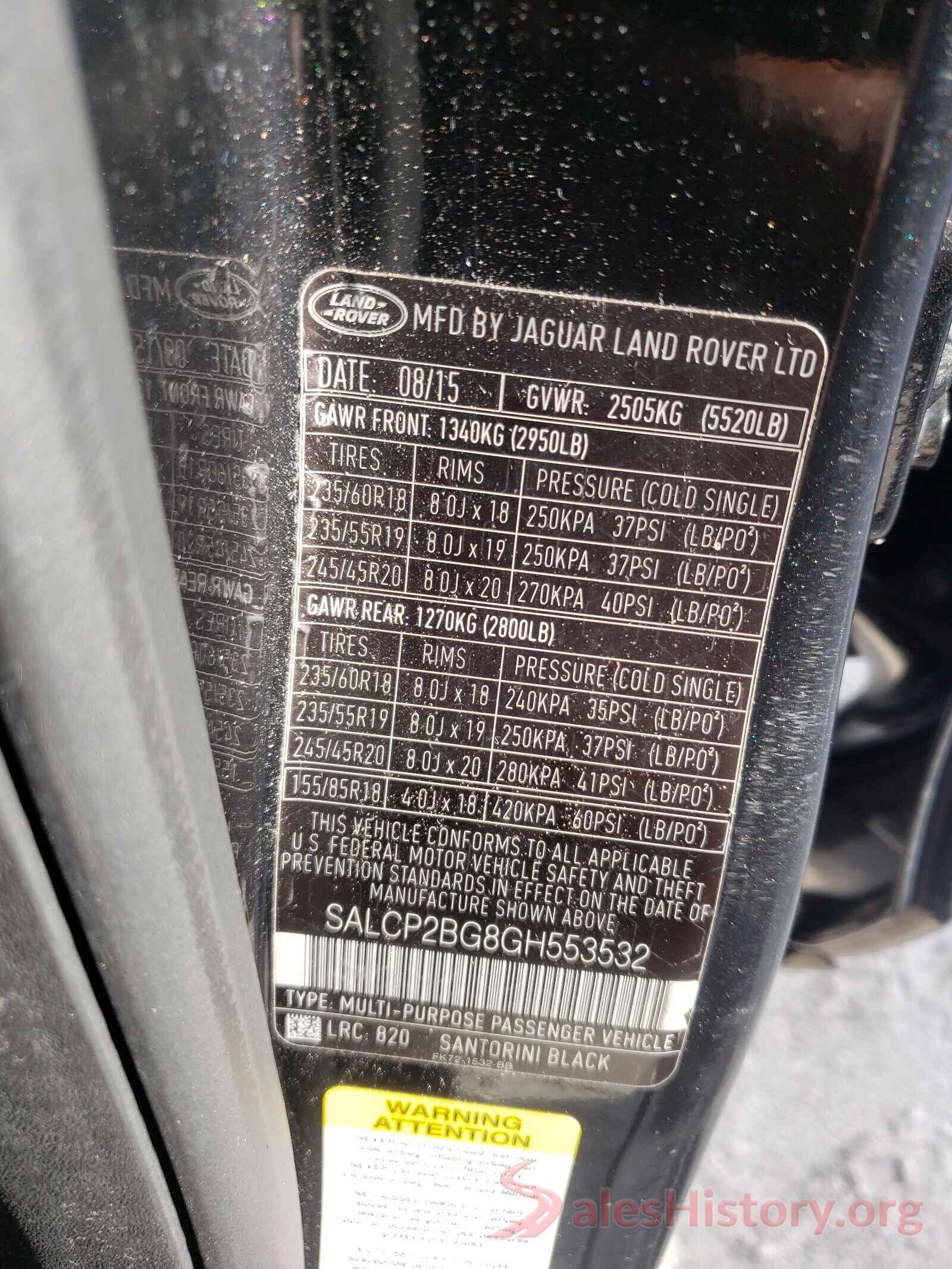 SALCP2BG8GH553532 2016 LAND ROVER DISCOVERY