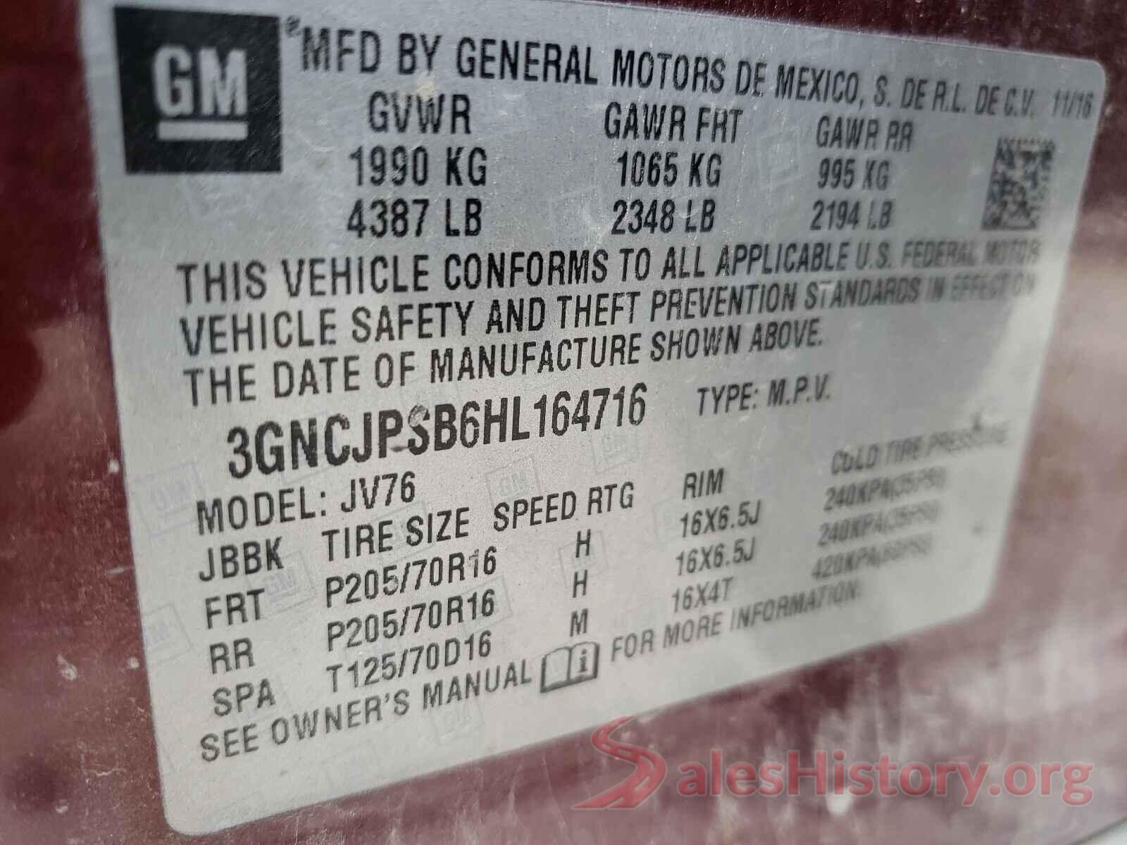 3GNCJPSB6HL164716 2017 CHEVROLET TRAX