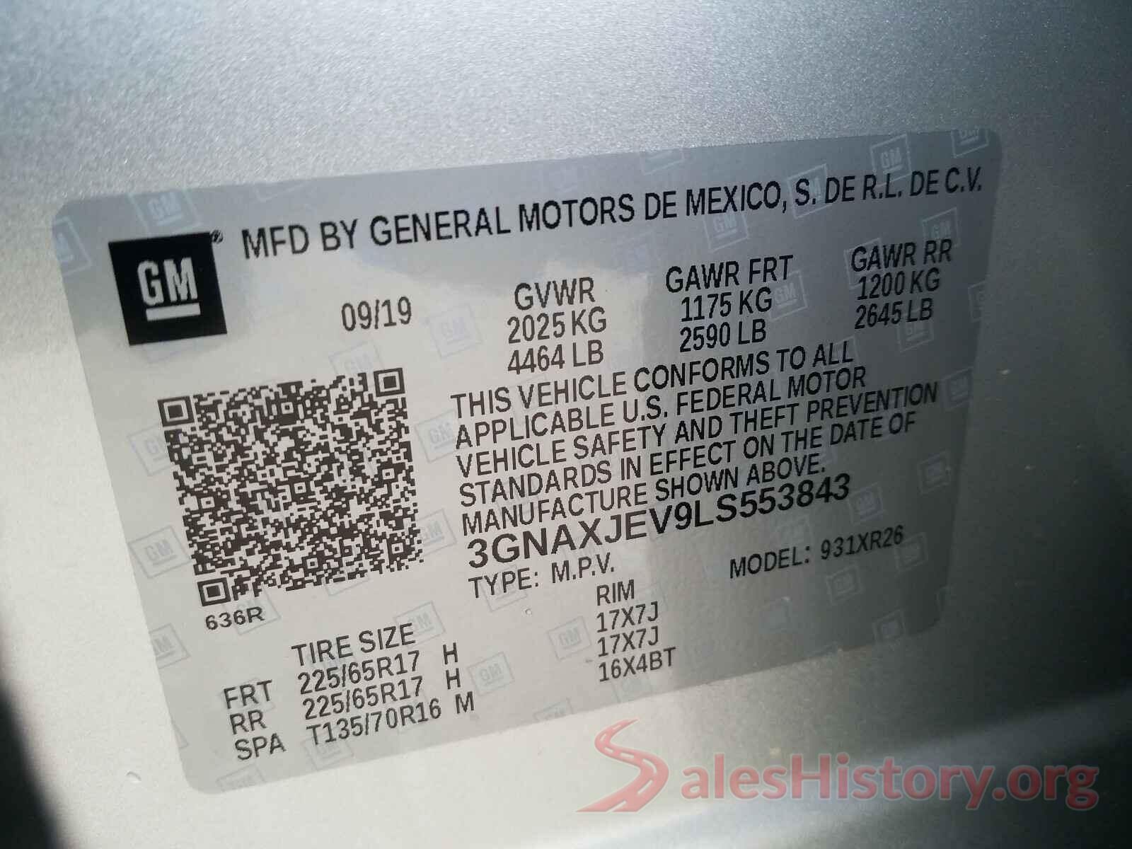 3GNAXJEV9LS553843 2020 CHEVROLET EQUINOX