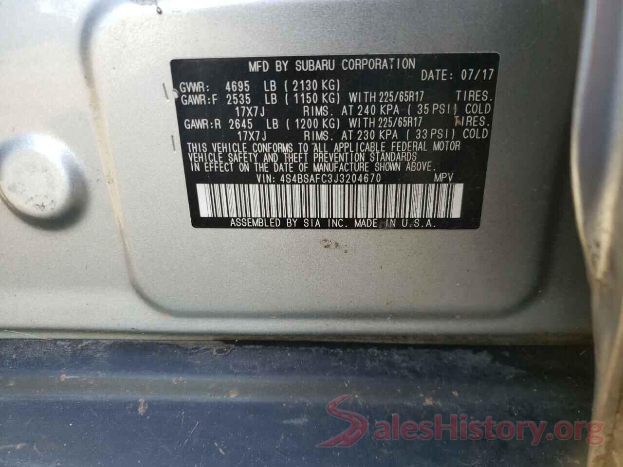 4S4BSAFC3J3204670 2018 SUBARU OUTBACK