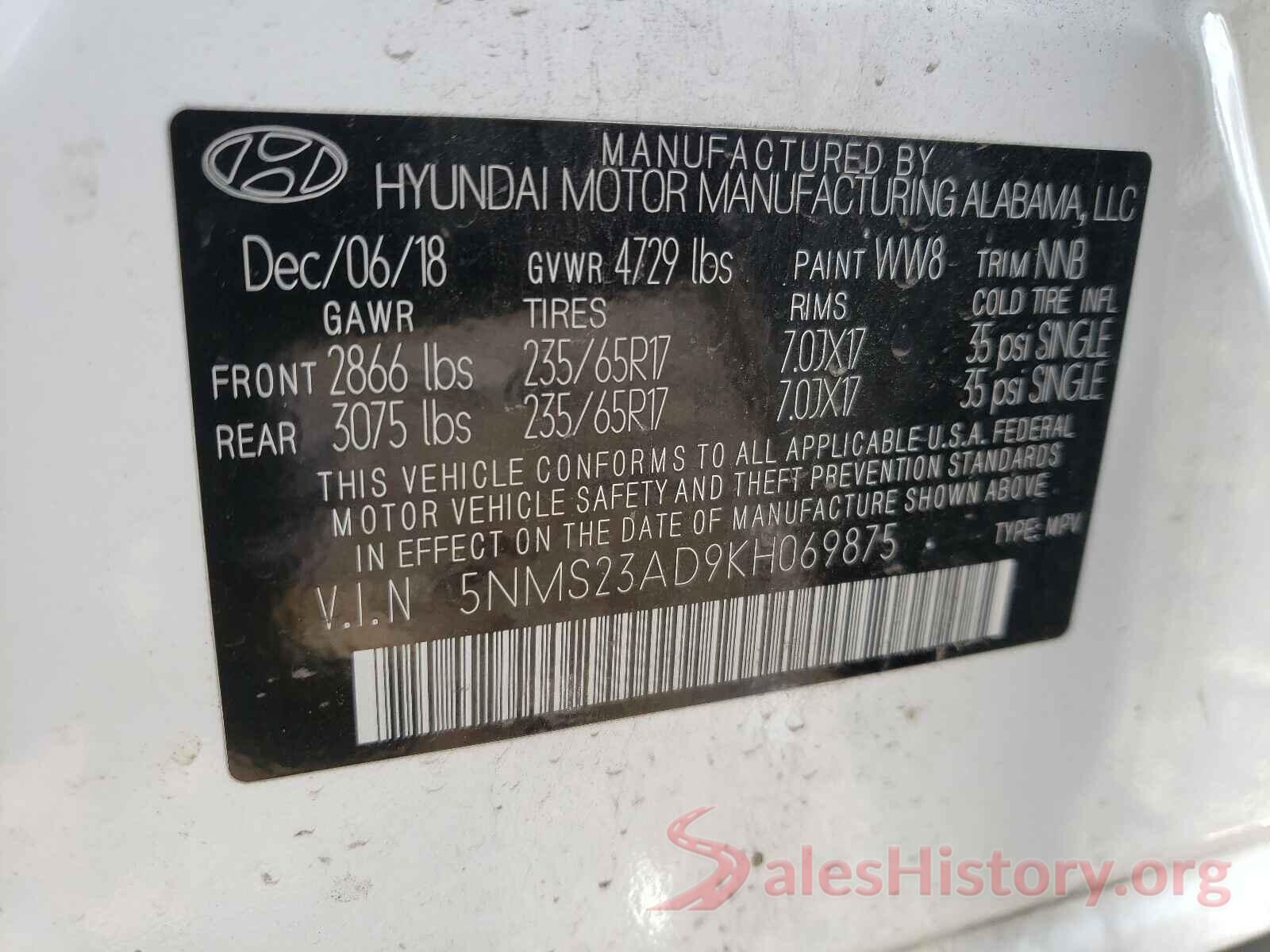 5NMS23AD9KH069875 2019 HYUNDAI SANTA FE