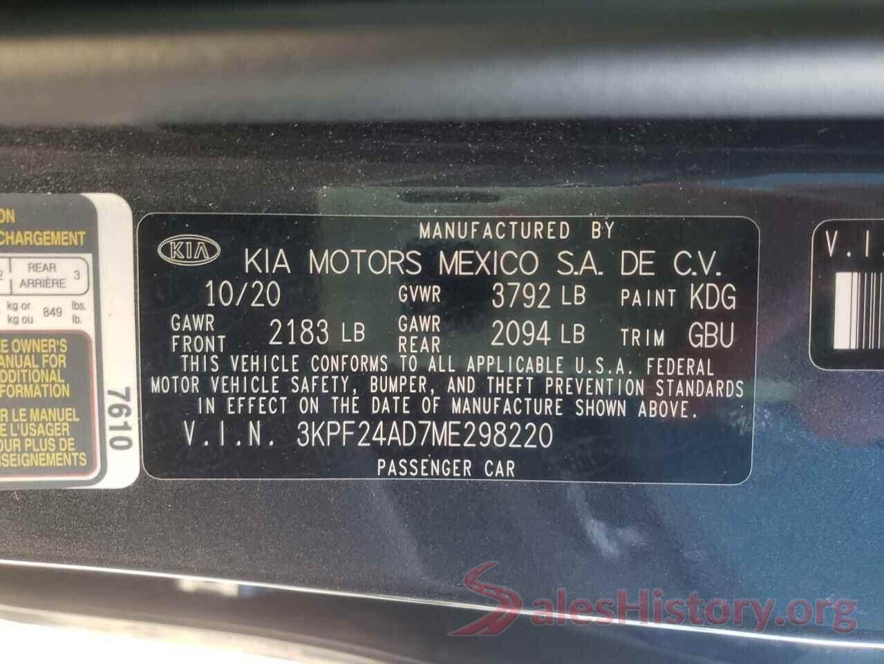 3KPF24AD7ME298220 2021 KIA FORTE