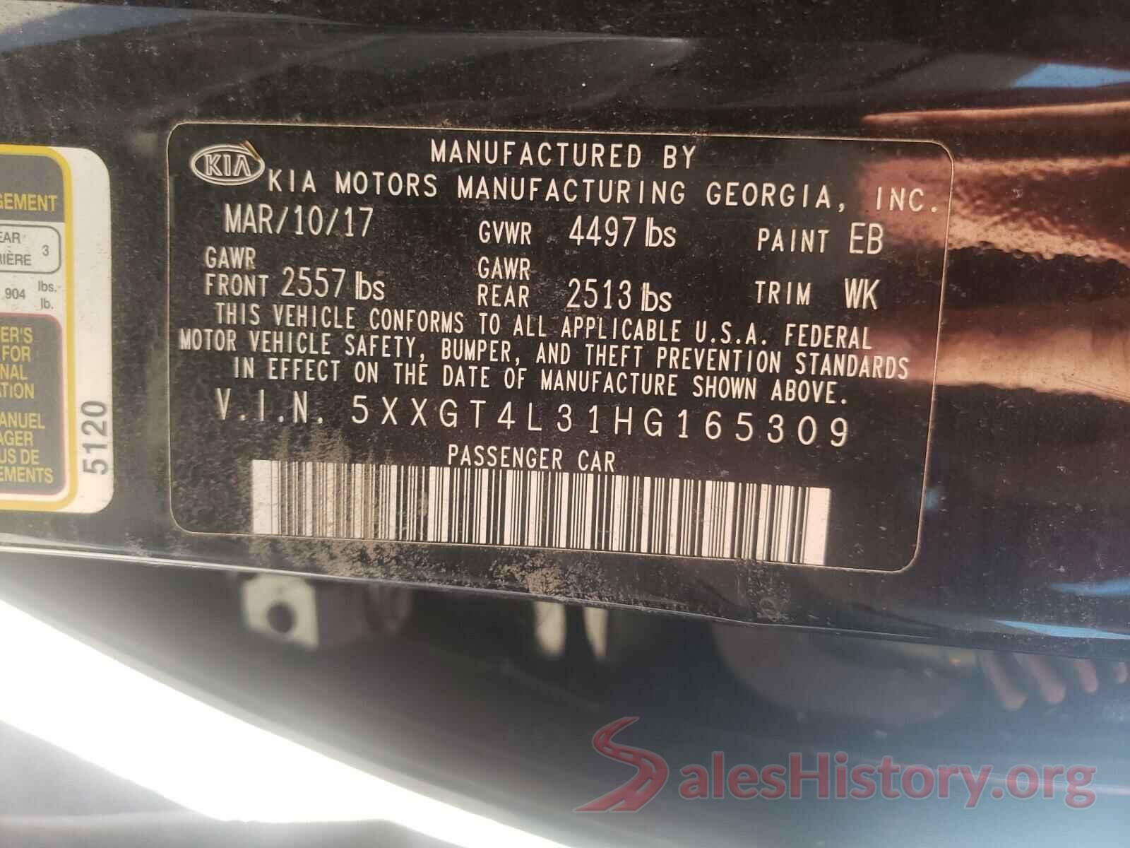 5XXGT4L31HG165309 2017 KIA OPTIMA