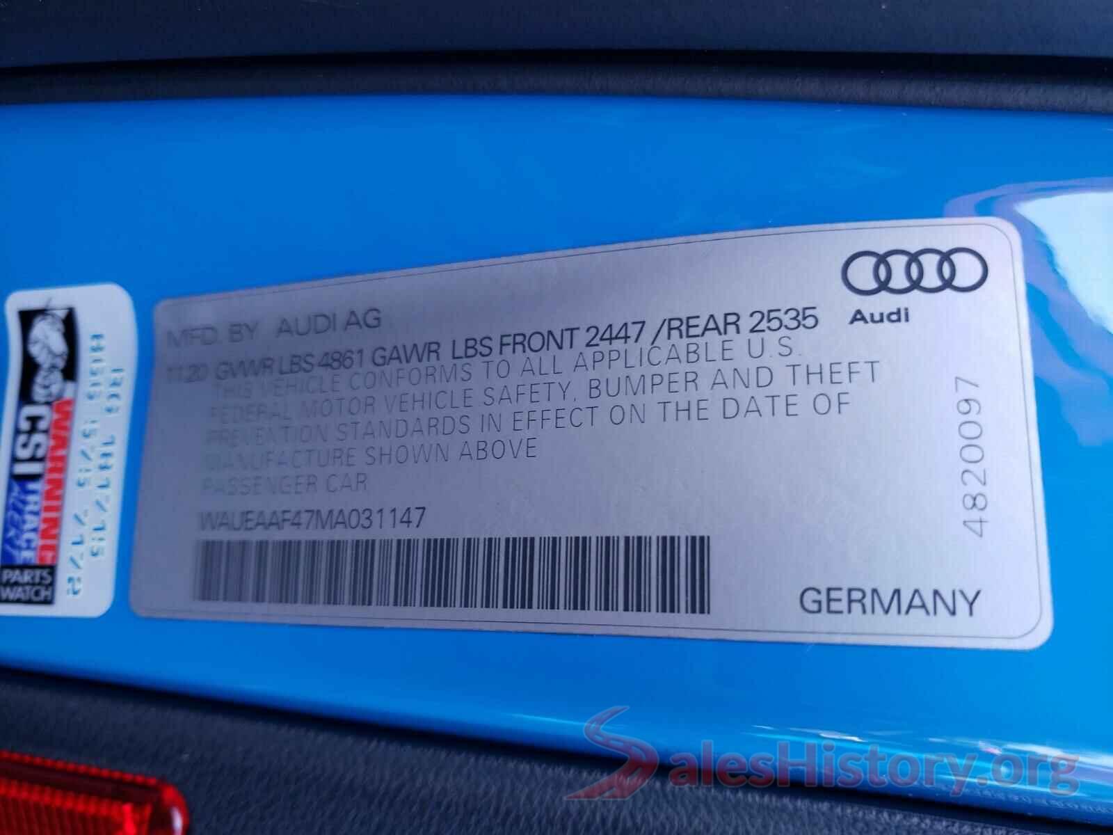 WAUEAAF47MA031147 2021 AUDI A4