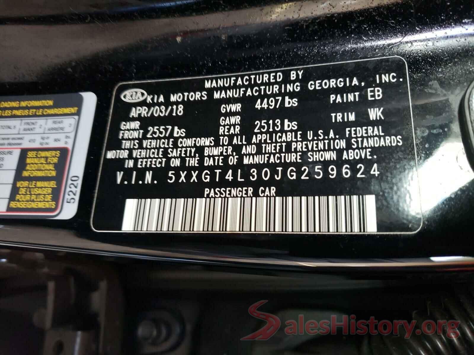 5XXGT4L30JG259624 2018 KIA OPTIMA