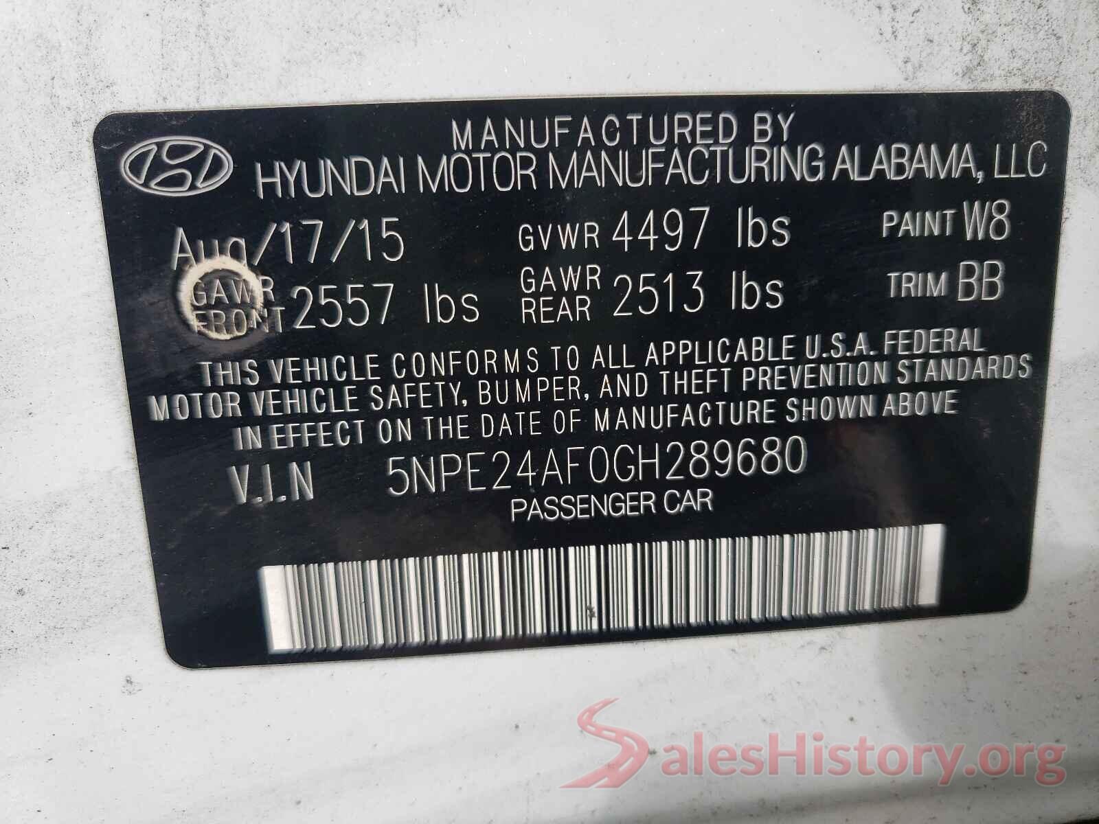 5NPE24AF0GH289680 2016 HYUNDAI SONATA