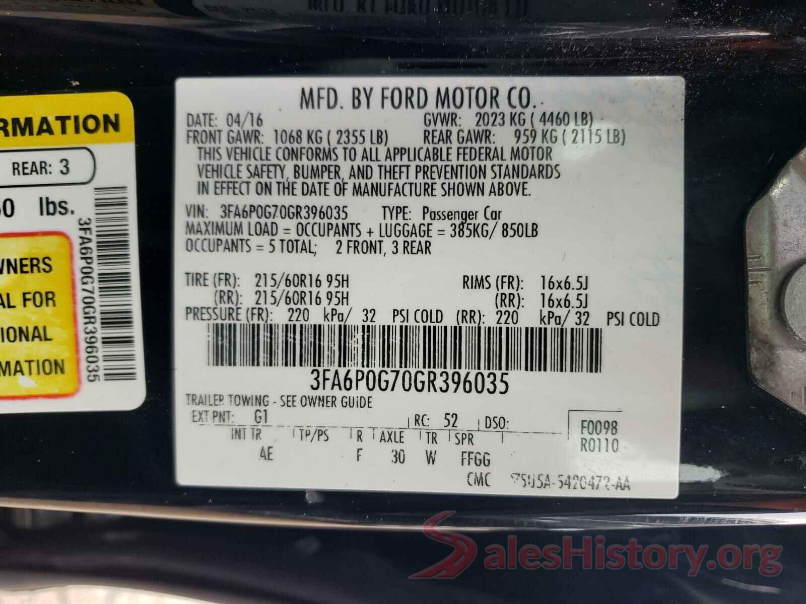 3FA6P0G70GR396035 2016 FORD FUSION